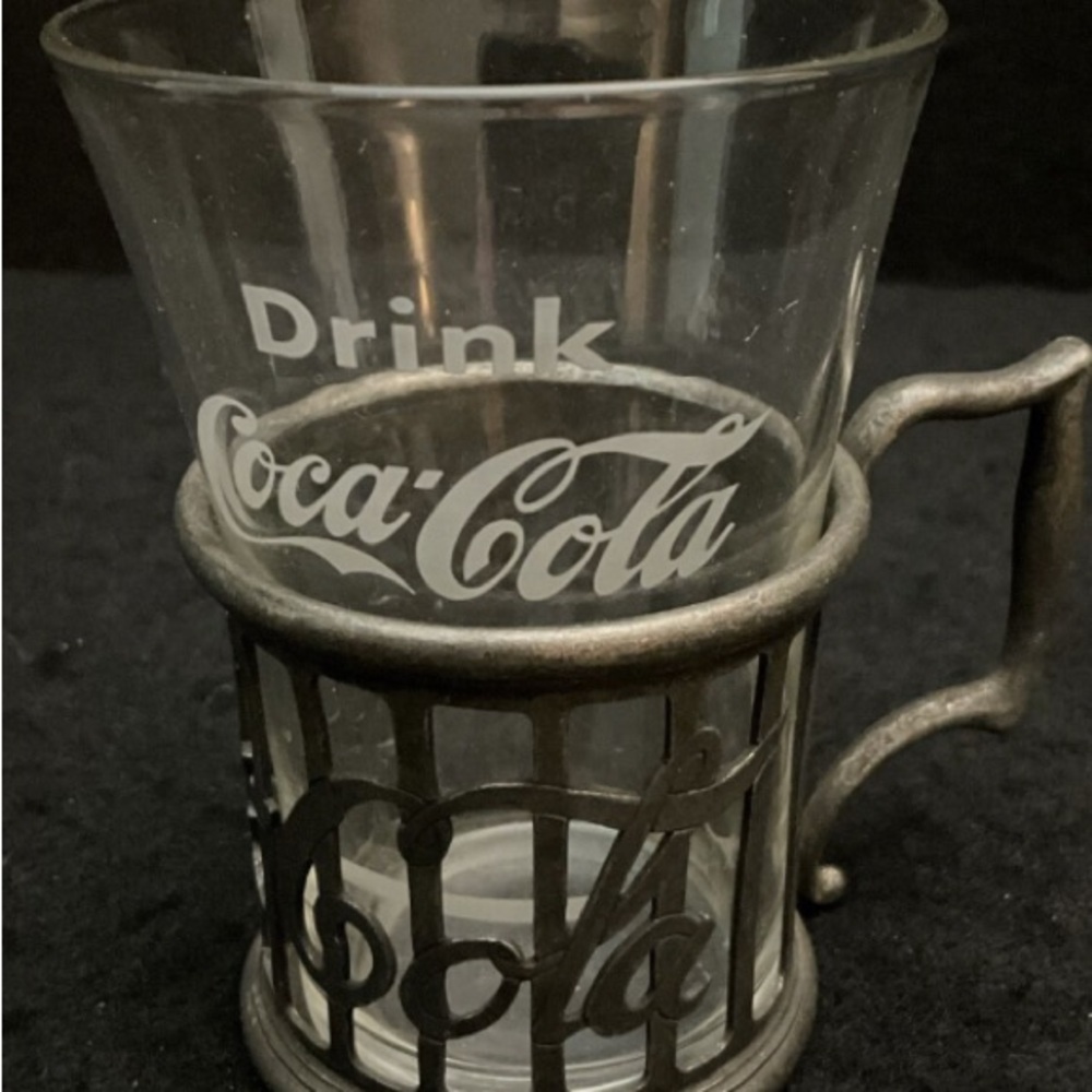 Vintage Coca-Cola Glass with pewter cage Holder set of 6
